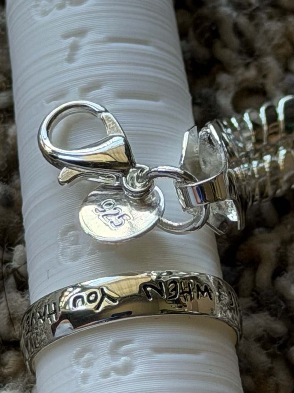 LA 925 Sterling Silver Have Faith Engraved Band Ring & Men snake chain 925 brace
